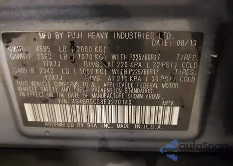 2014 Subaru Outback 2.5I Premium z USA, uszkodzony, nr VIN 4S4BRCCC8E3220140